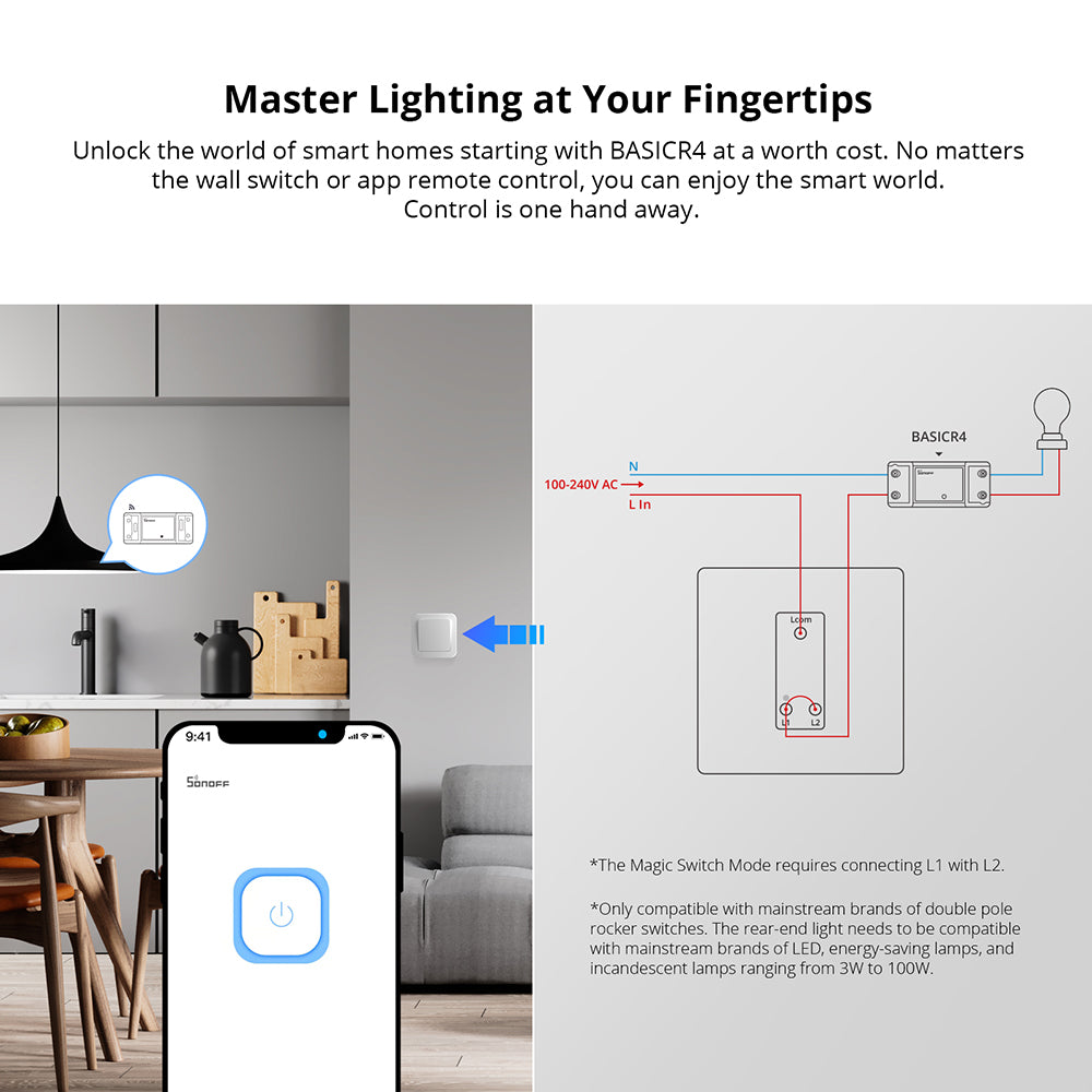 Sonoff Basic R4 WiFi Smart Switch mit Magic Switch Modus 10A
