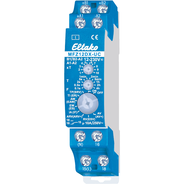 Eltako MFZ12DX-UC Analog einstellbares Multifunktions-Zeitrelais, 1 Wechsler 10A