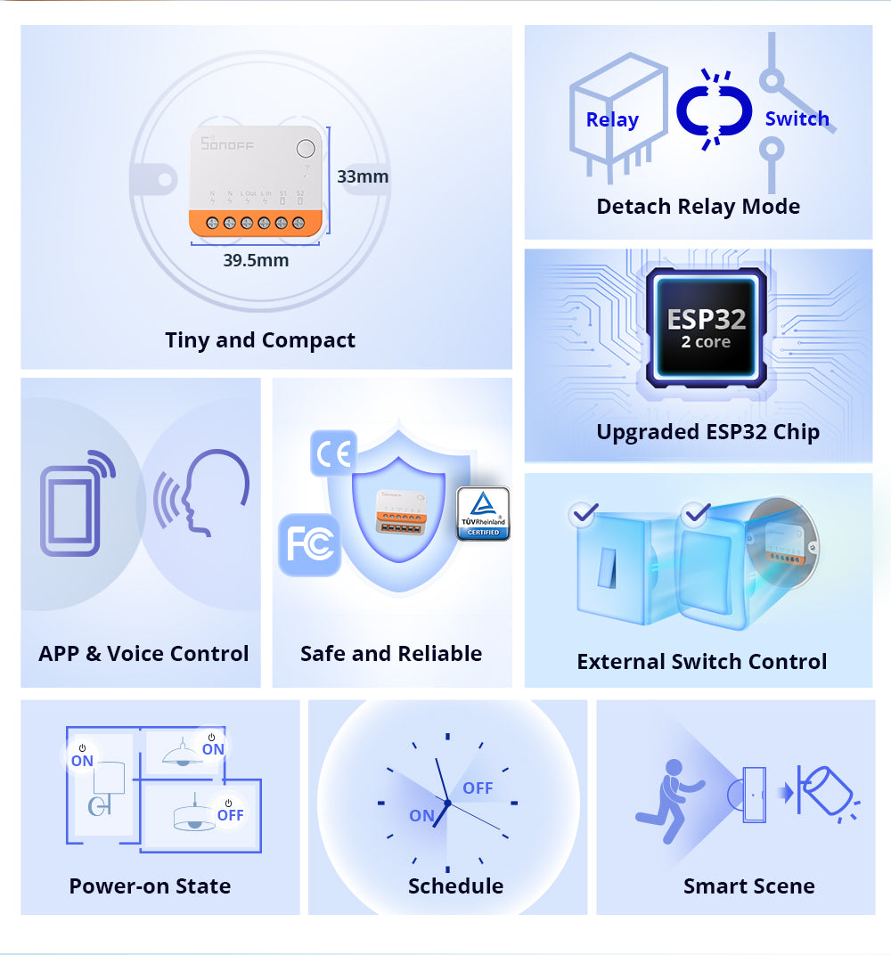 Sonoff MINIR4 Wifi Smart Schalter 2 Wege LichtSchalter Relaismodul APP Steuerung
