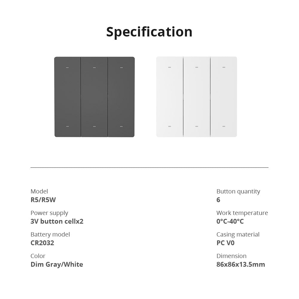 Sonoff R5 Smart Scene Wall Switch, 6 Tasten Funk Wandtaster Smart Home Weiß / Anthrazit