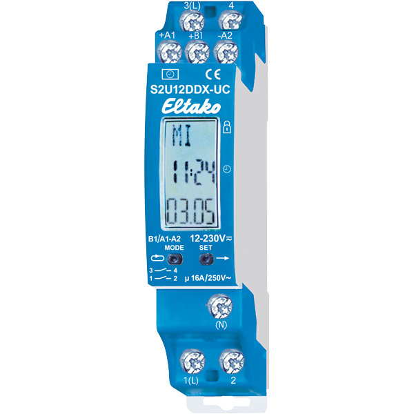 Eltako S2U12DDX-UC Digital einstellbare 2-Kanal-Schaltuhr, 1+1 Schließer 16A