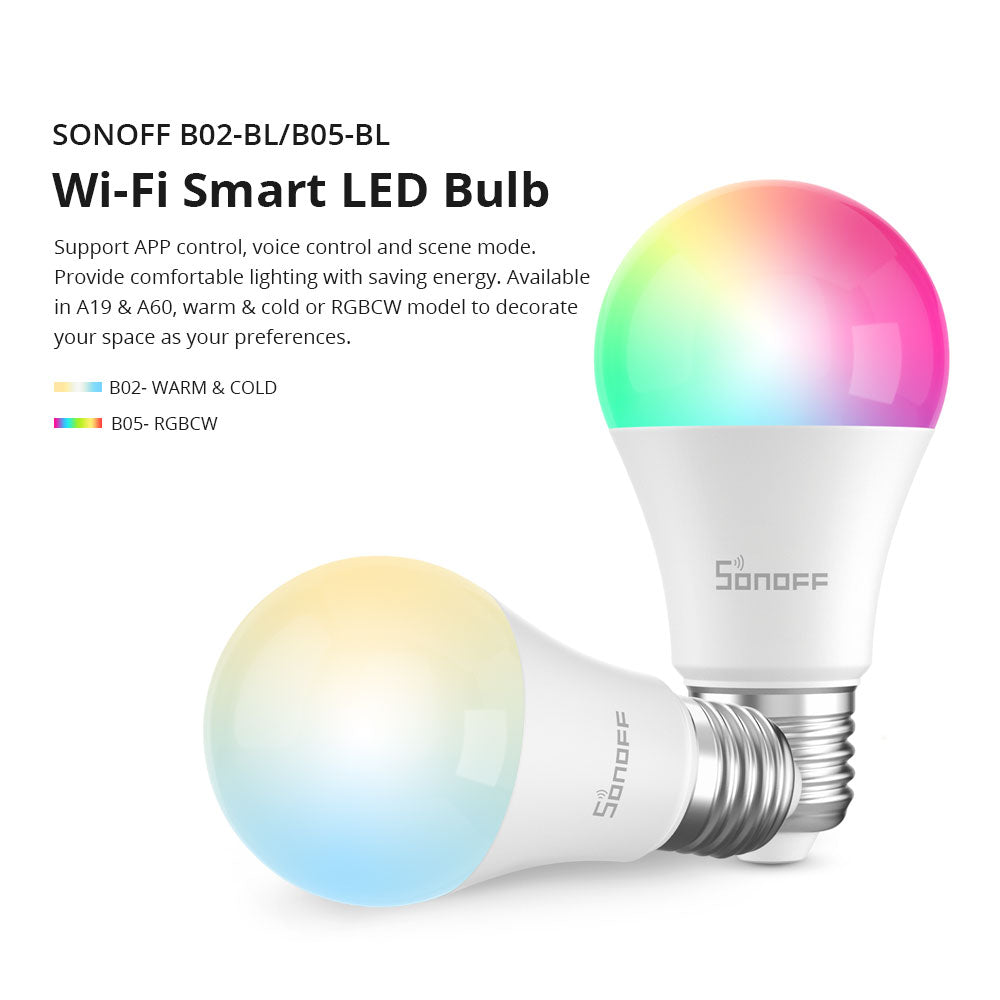 Sonoff B02-BL-A60, Smart LED-Lampe, Glühbirne warm-weiß E27, WiFi
