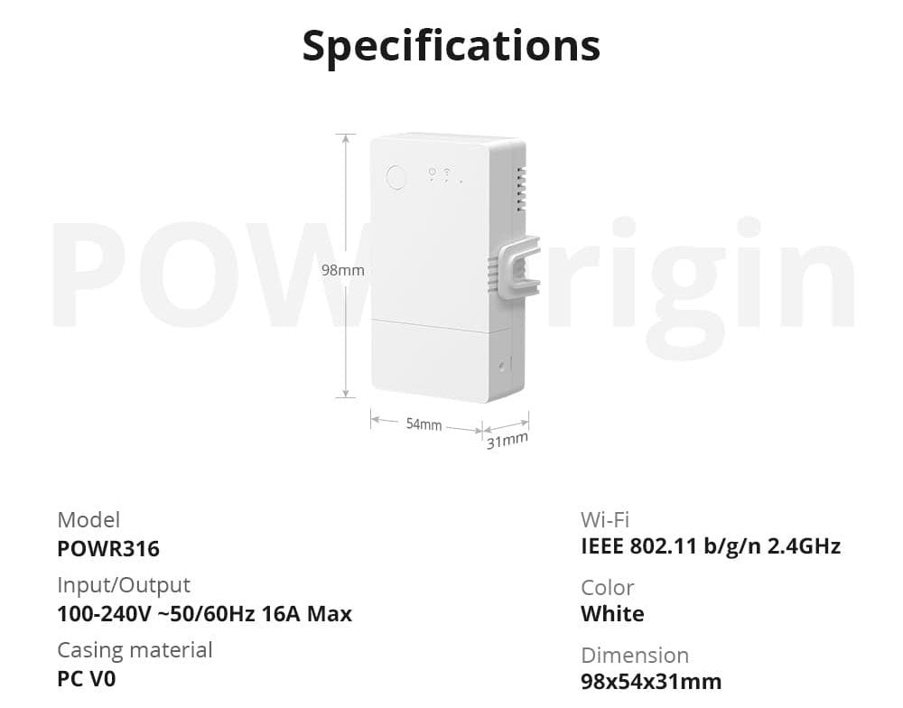 Sonoff POWR316 Origin 16A WiFi Smart Switch mit Verbrauchsmessung Smart Home