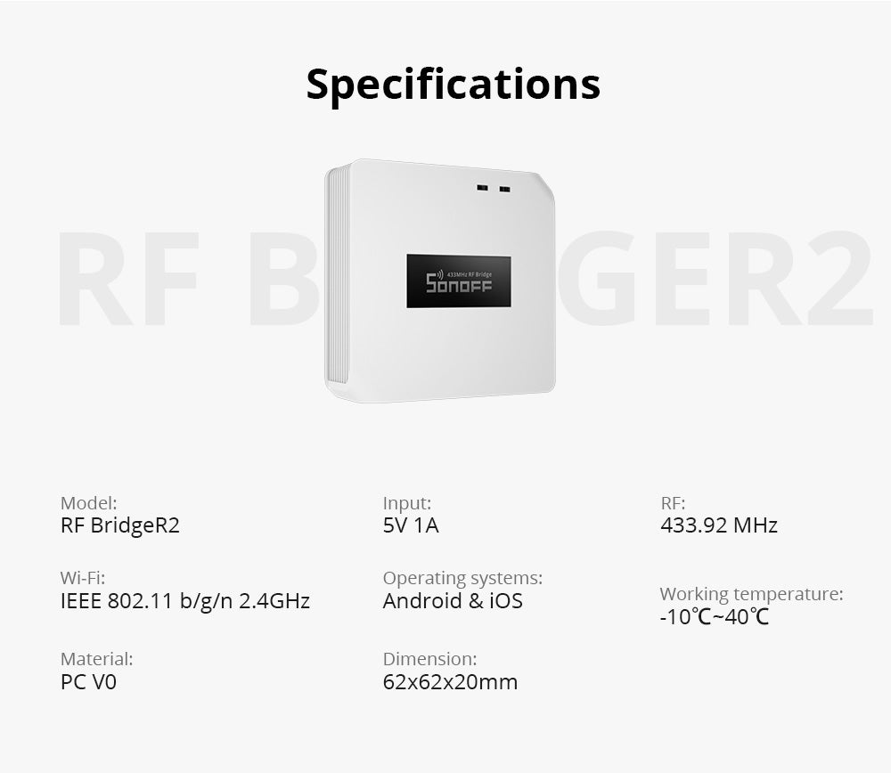 Sonoff RF BridgeR2 Smart Hub, 433MHz