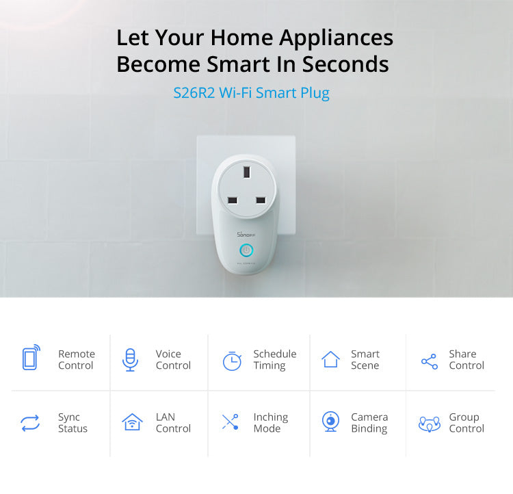 Sonoff S26R2 Smart Plug WiFi, Intelligente Steckdose mit Sprachsteuerung