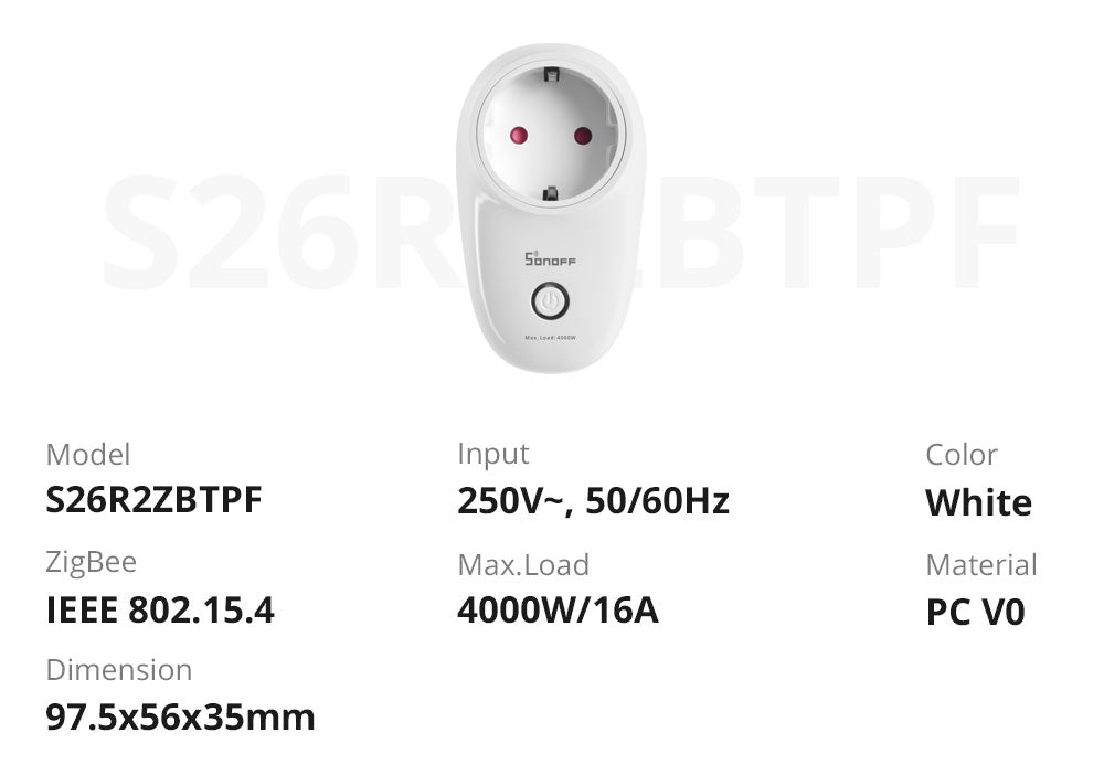 Sonoff S26R2ZB Smart Plug, Intelligente Steckdose, ZigBee mit Sprachsteuerungsfunktion