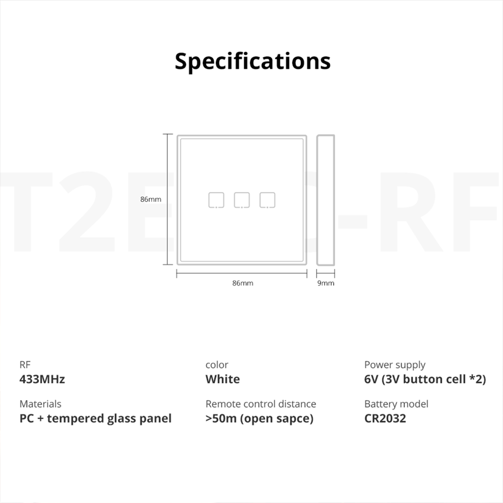 Sonoff T2EU1C-RF, T2EU2C-RF, T2EU3C-RF Wall Panel 433MHZ Wireless RF Remote Lichtschalter