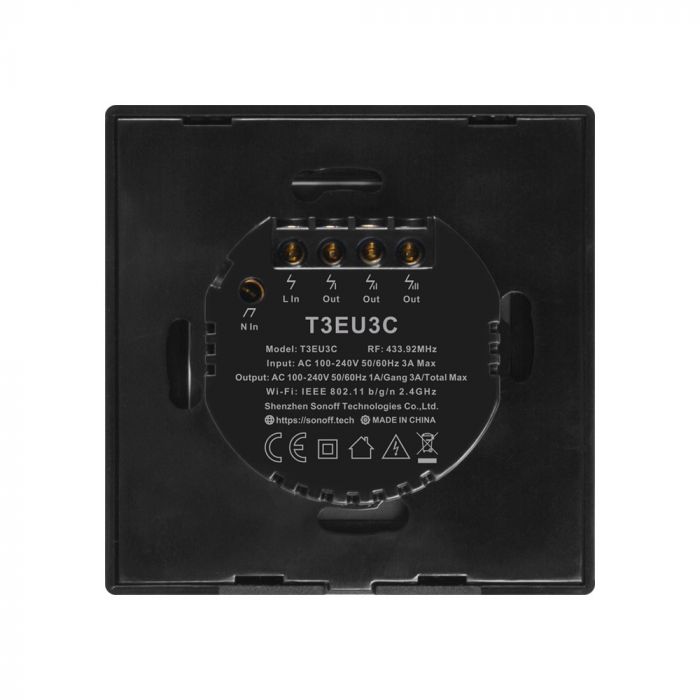Sonoff T3EU1C-TX, T3EU1C-TX, T3EU1C-TX touch Wi-Fi + 433MHz Wall Smart Switch schwarz Lichtschalter