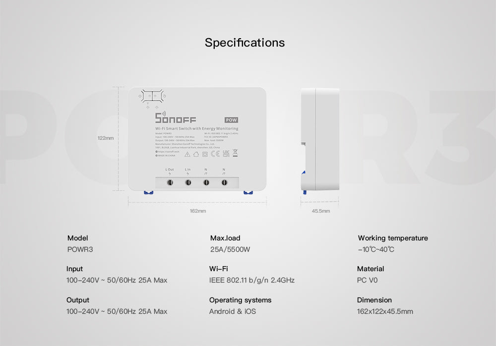 Sonoff POWR3 High Power Smart Switch WiFi