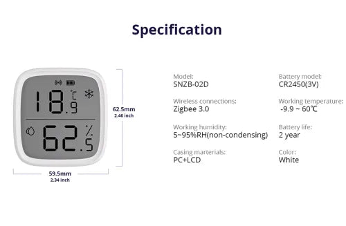 Sonoff SNZB-02D Zigbee LCD Smart Temperatur Luftfeuchtigkeit Sensor