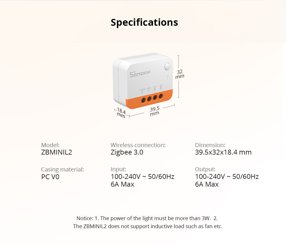 Sonoff ZBMINIL2 Extrem Intelligenter Zigbee Smart Schalter Ohne Neutralleiter Funktioniert mit Amazon Alexa und Google Home